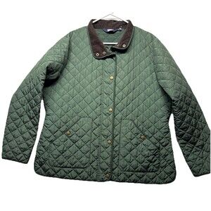 LANDS’ END Green Quilted Barn Jacket Chore Coat Corduroy Collar Primaloft Sz XL